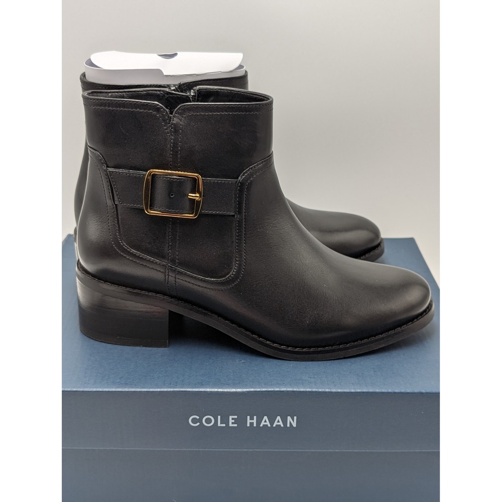 Cole Haan Ankle Boots‎ Womens 6 Black Thayer Buckle Leather Block Heel  Bootie
